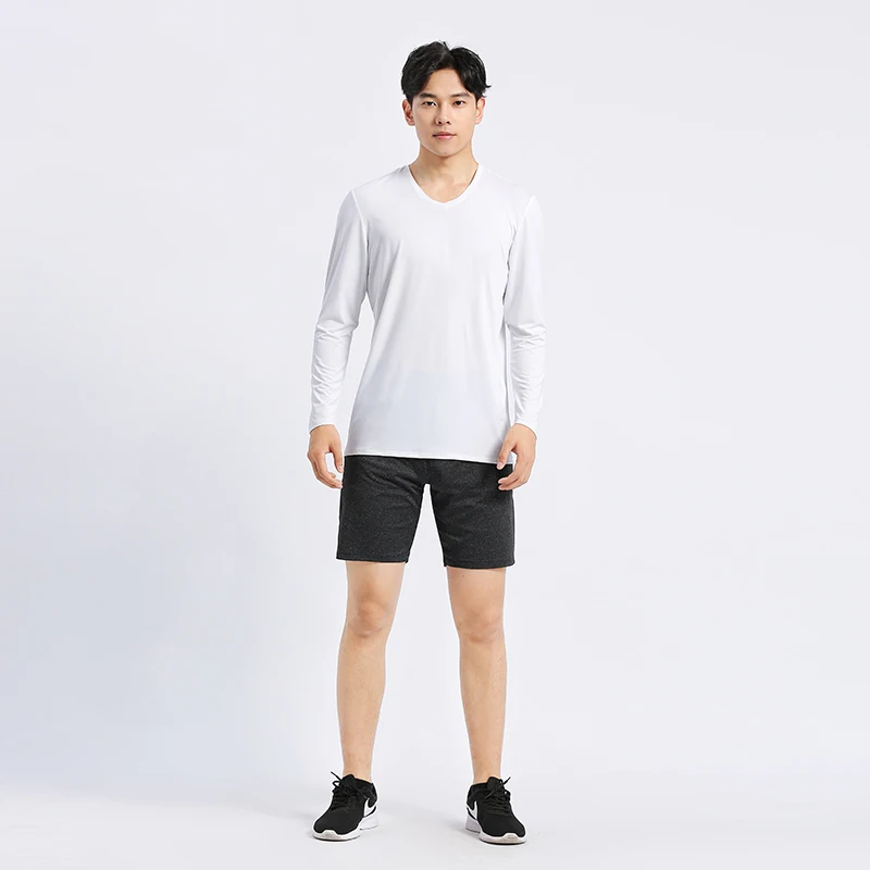 

Mens Body Fit Running T Shirt V-neck Jersey Basic Top Long Sleeve Clothes 2019 Autumn Winter Mens Dryfit Compression Shirt