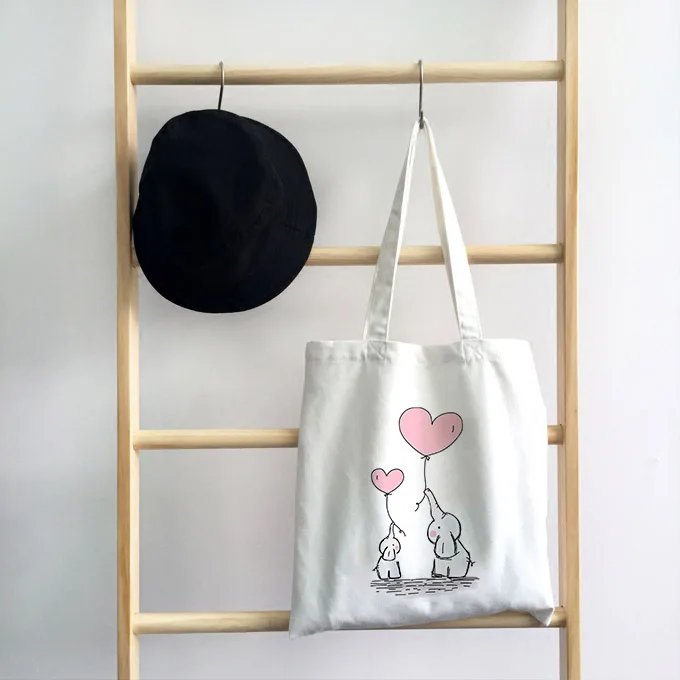 Каваи милый слон воздушный шар печати колледж холст сумка мода мультфильм печати большой емкости белые сумки с принтом