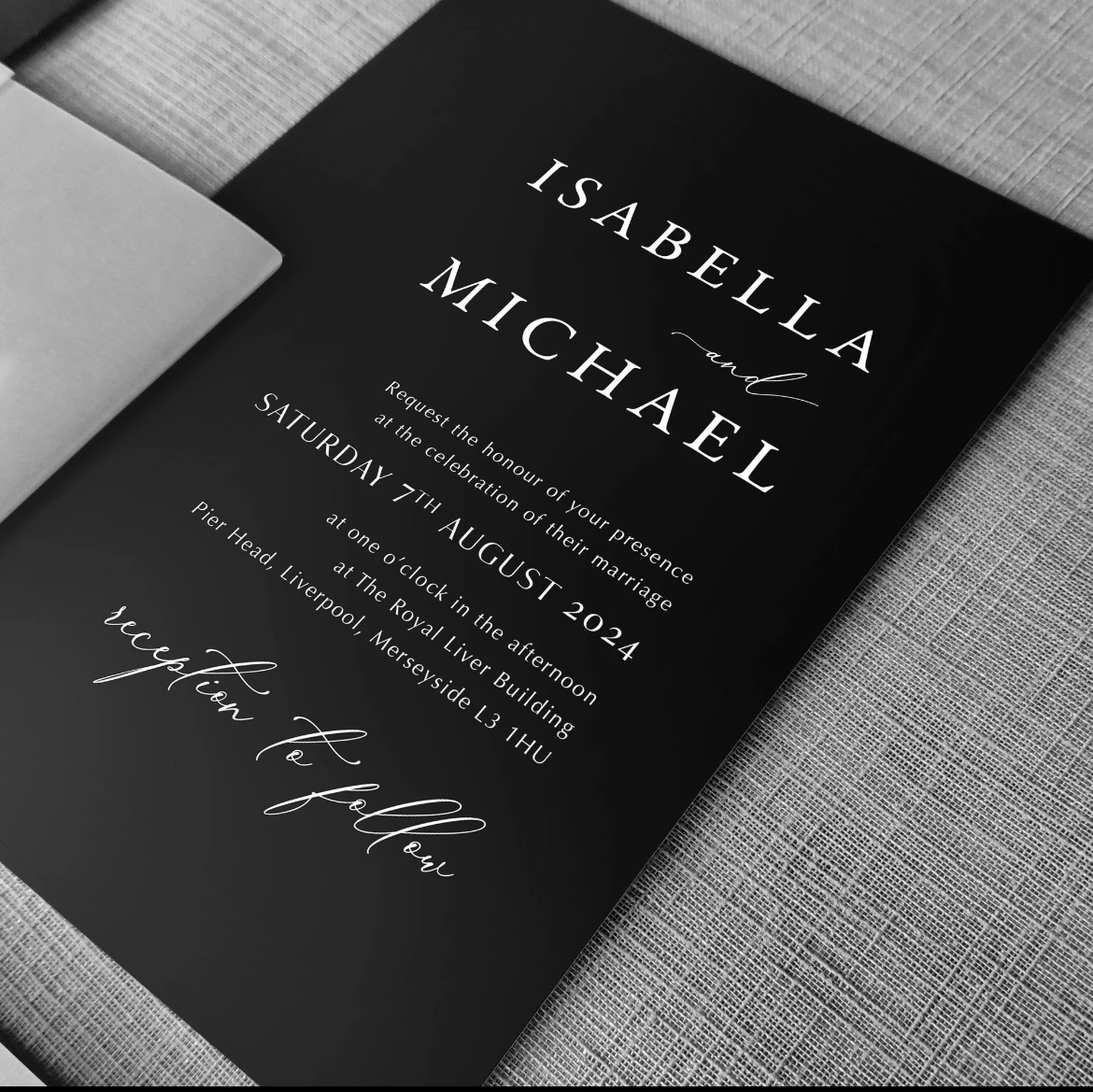 Simple Black Ink with Nice Font Design and Vellum Paper Cover Invitation .  20pcs to 100pcs