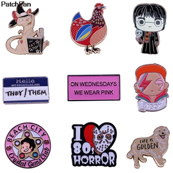 

A3683 Patchfan Cartoon Dog Metal Horror Movie Enamel Pins and Brooches for Women Men Lapel Pin Backpack Bags Badge Kids Gifts