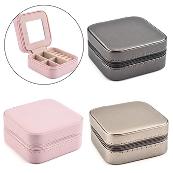 

Protable Leather Jewelry Box Organizer Display Necklace Zipper Storage Case Gift