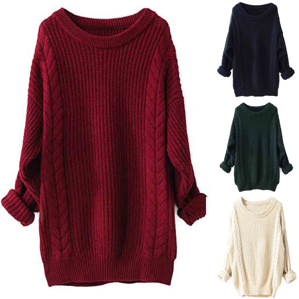 Модный женский зимний свитер, большой круглый вырез, длинный рукав, пеньковый пуловер, вязаный свитер, Прямая поставка, свитер N