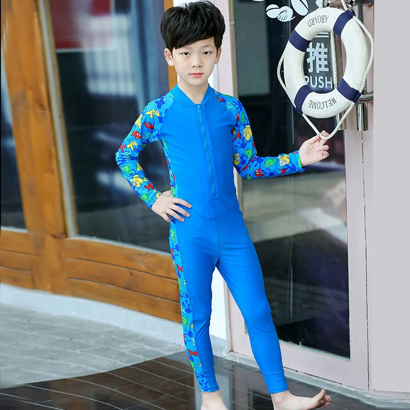 One Piece Swimsuit Boy Long Sleeve Bathing Suits For Kids Swimming