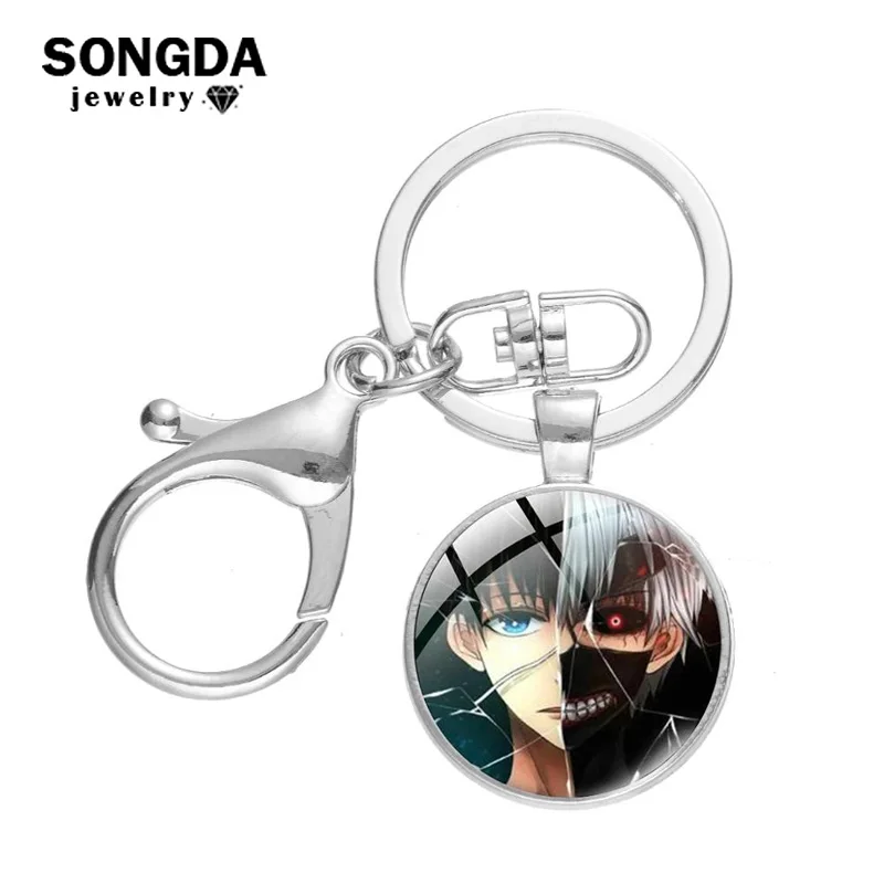 Anime Tokyo Ghoul Keychain Mask Boys Kaneki Ken Cartoon Figures Print Glass Art Picture Key Ring Holder Ornaments Pendant Gifts | Украшения