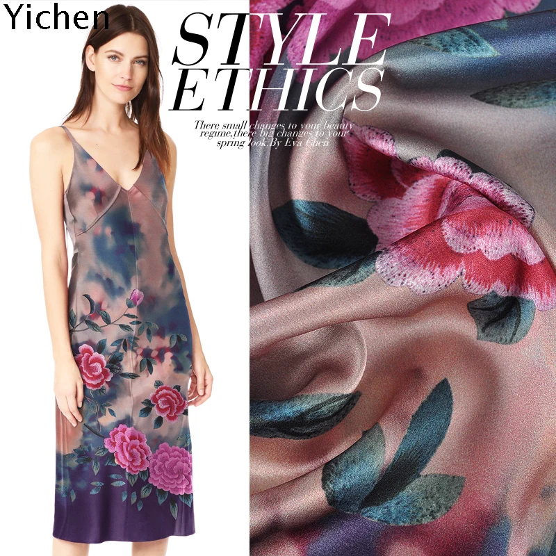 118 см* 118 см Натуральная шелковая ткань Китайский цветочный принт платье-стретч из натурального шелка Cheongsam эластичный атлас