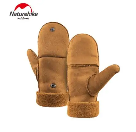 NaturehOutdoor Охота, Велоспорт, перчатки для рыбалки. Зимние мужские и женские толстые теплые перчатки с половинным пальцем, двойные меховые перчатки - Цвет: Золотой