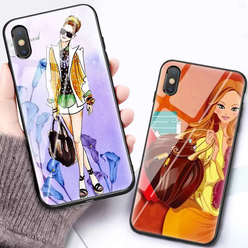 Модный женский стеклянный чехол для iphone xr x xs max 8 plus 7 7plus 6 6s 5 5s se coque iphone7 мультяшный