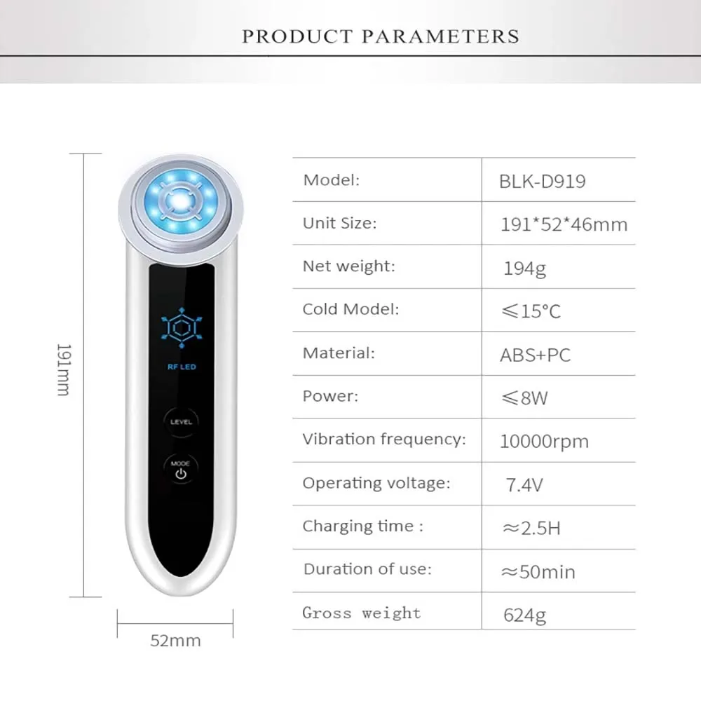  Face RF Radio Frequency Massager Acne Wrinkle Remover EMS Muscle Stimula V-Shaped Face Lifting Mass - 4000168431872