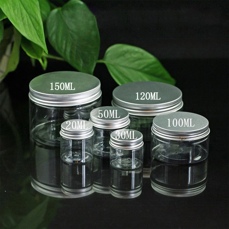 

5PCs Empty PET Clear Eye Cream Lotion Lip Balm Makeup with Aluminum Screw Caps Bath Salt Pot 20g 30g 50g 100g 120g 150g