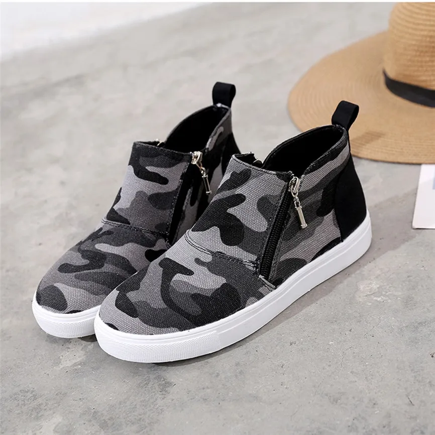 

Leopard Camouflage Double Zipper Boots Europe and America Large Size Single Shoes Women's Boots Ankle Flat Print Short Boots A1