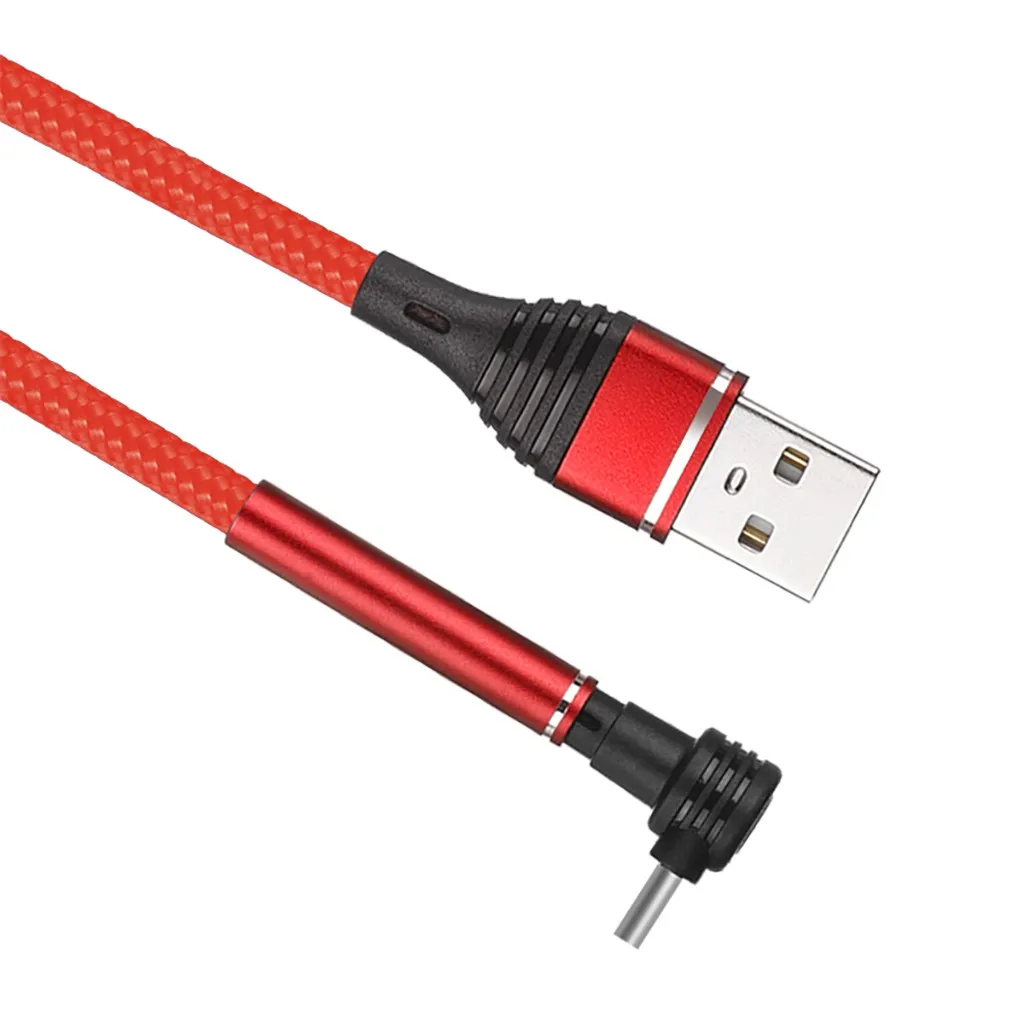Красный Мини-usb кабель флэш-зарядка тип-c USB телефон зарядное устройство кабель для Android нейлоновый шнур 90 градусов правый угол кабель zz6 - Цвет: Красный