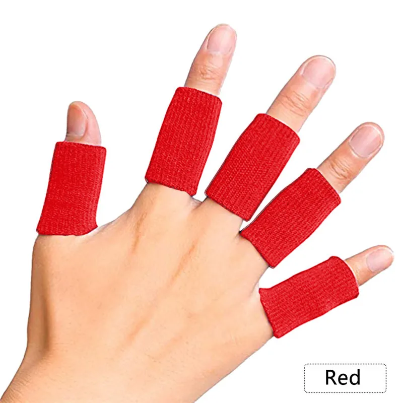 Red 10 шт. перчатки с рукавами для безопасности пальцев для шина для большого пальца Скоба для артрита дышащая эластичная лента для пальцев для баскетбольного волейбола - Цвет: Red