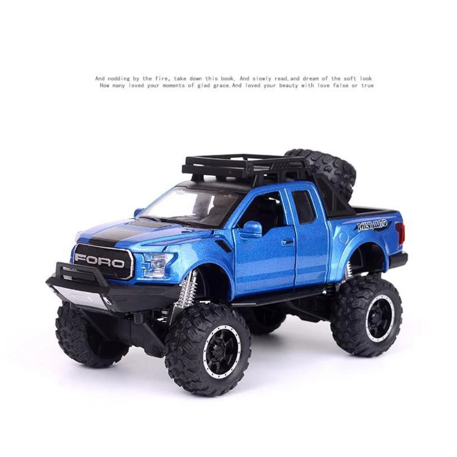 Горячая масштаб 1:32 большие колеса литой автомобиль Ford F150 Raptor пикап металлическая модель с светильник и звуковая коллекция игрушек - Цвет: Синий