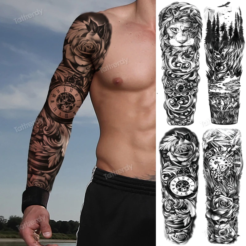 Large Temporary Tattoos For Men Boys Tattoo Sticker Black Skull Sleeve  Tattoo Designs Custom Totem Machine Tatoo Tribal Compass - Temporary Tattoos  - AliExpress