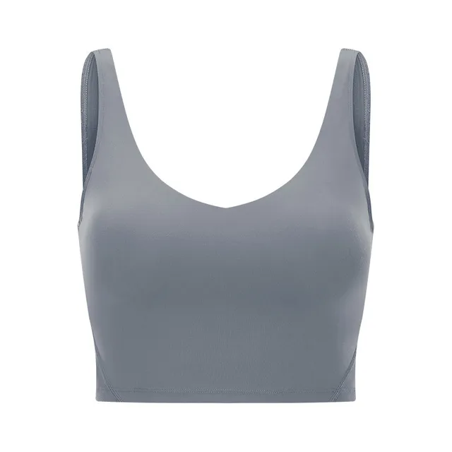 Hot Selling Wholesale Pop Women Sports Bra Tight Gym Crop Top Yoga Vest Shockproof With Chest Pad High Strength Fitness Clothing Streamer grey