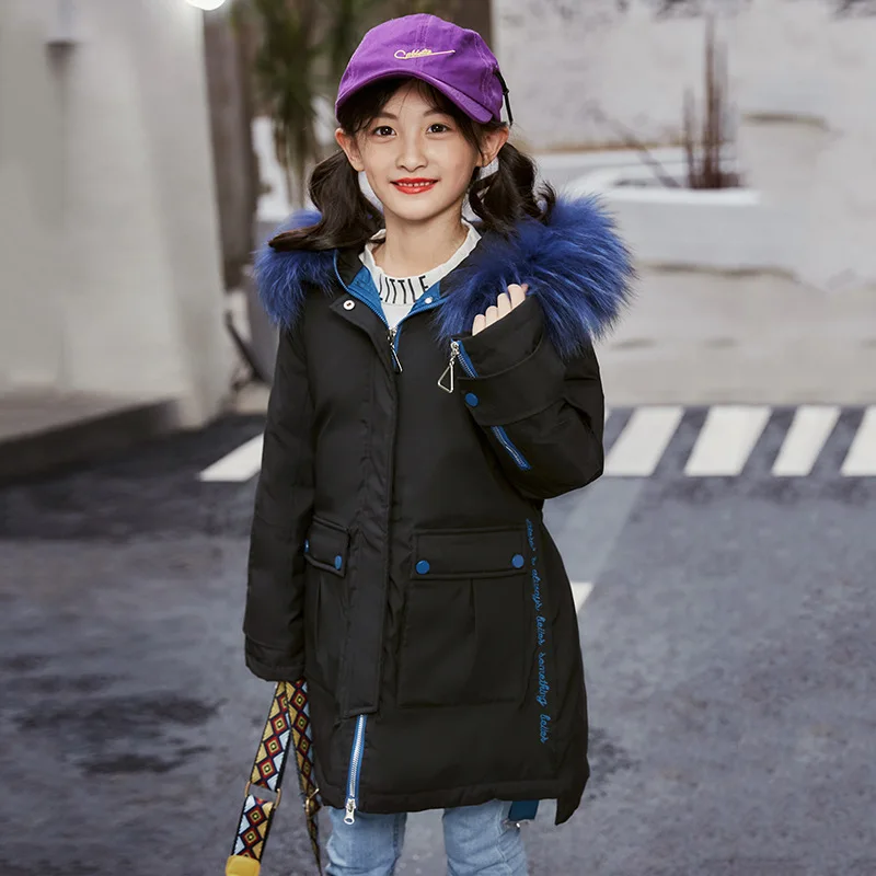 Толстая теплая куртка-пуховик для девочек г., новая модная зимняя детская От 6 до 14 лет, пальто одежда пуховая верхняя одежда с капюшоном для мальчиков до-30 градусов - Цвет: black