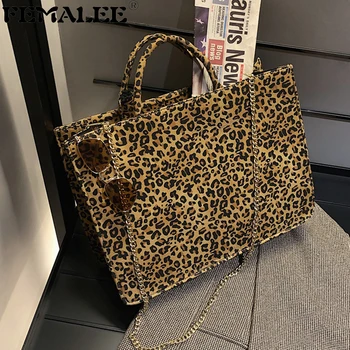 

Luxury Leopard Pattern Square Handbag Women Vintage Chain Crossbody Bag Large Capacity PU Leather Shopping Bag Casual Tote Purse