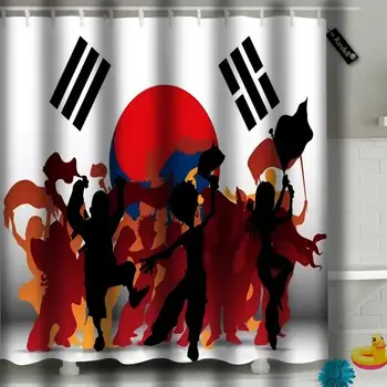 

Bathroom Shower Curtain South Korea Sport Fan Crowd with Flag Waterproof Polyester Fabric 72x78
