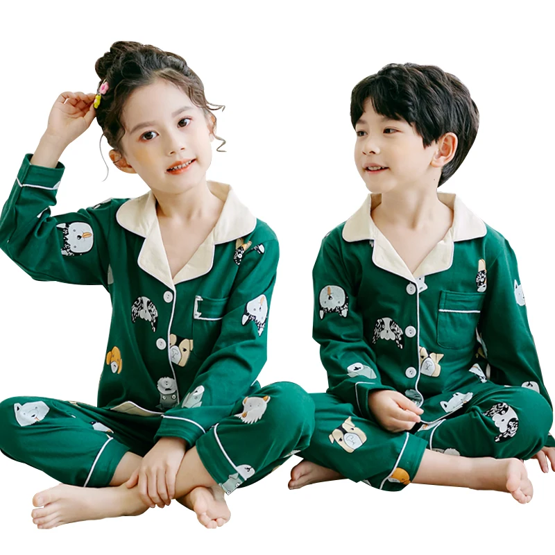 Осенне-зимние детские пижамы из хлопка теплая одежда для сна свободная детская одежда для сна кораллового цвета для девочек пижамный комплект для малышей, домашний комплект для мальчиков