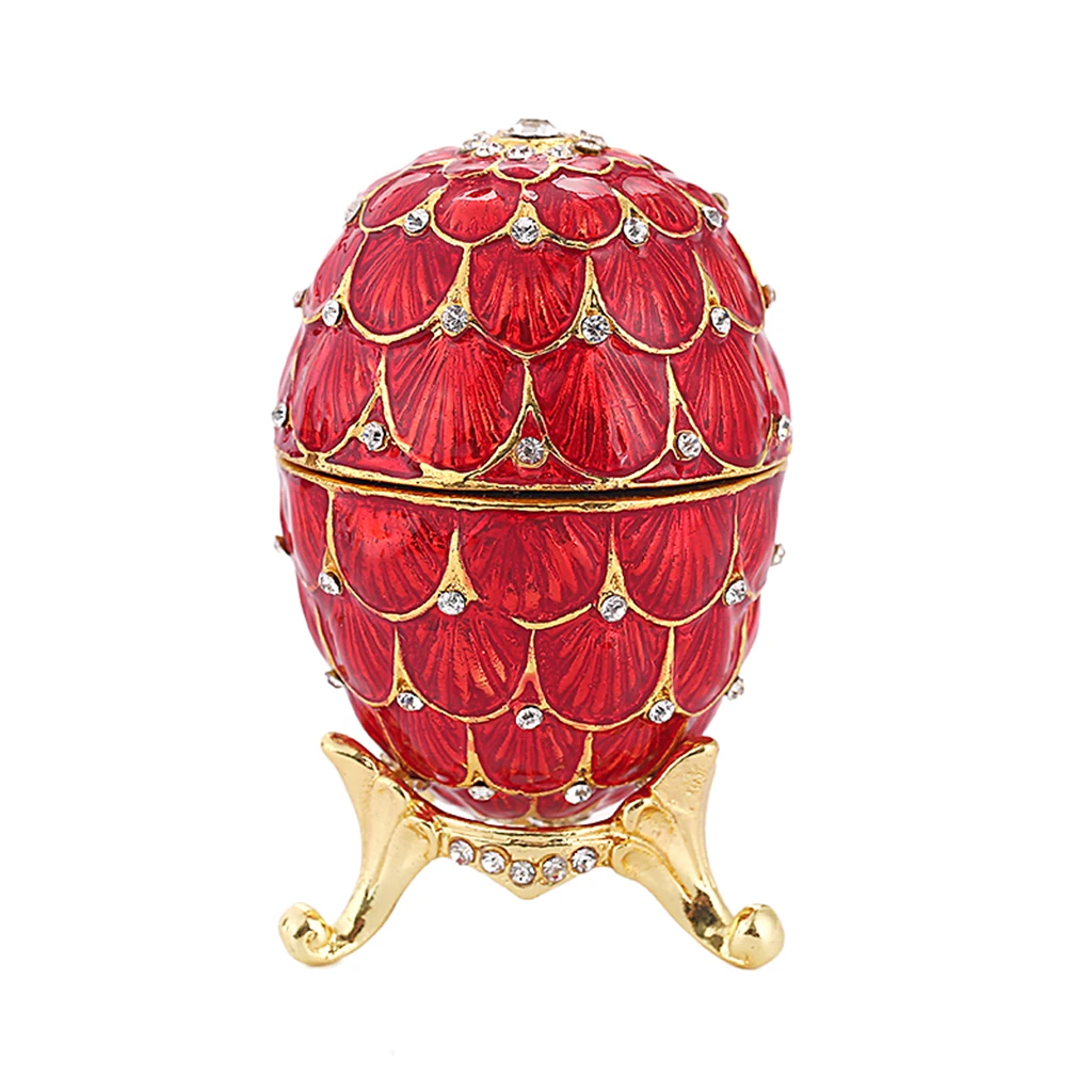 

Crystal Studded Hinged Egg Shaped Trinkets Box Ring Necklace Gift Box Holder