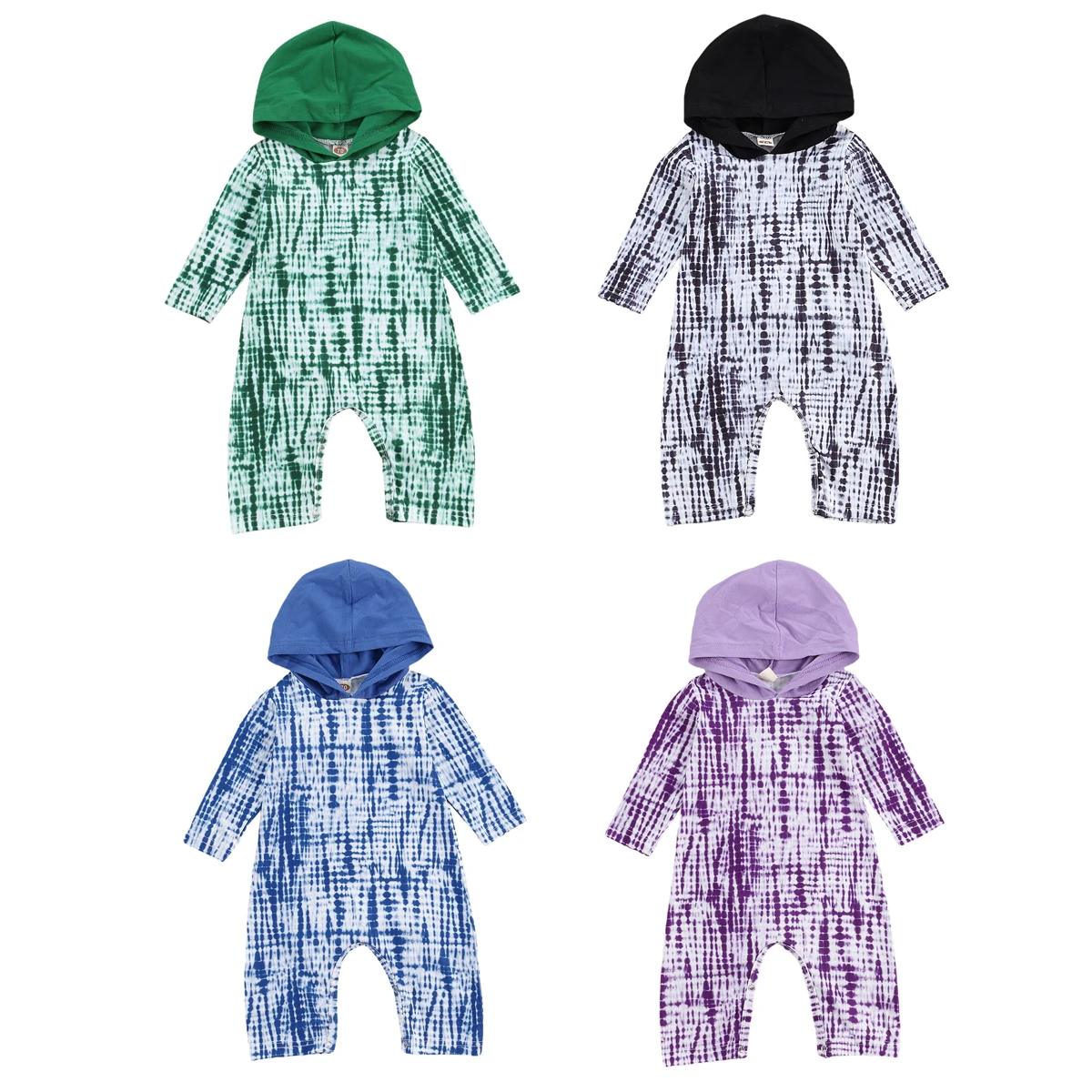 

Fashion Baby Boy Girls Romper Long-Sleeved Jumpsuit Fall V-Collar Dye Printed Hooded Loose Clothes Autumn kids clothes wholesale
