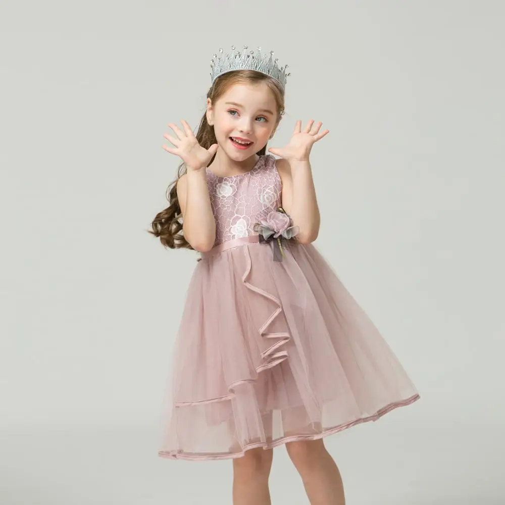 Summer Brand Girl Dresses Pink Flower Princess Dress Children Clothing Teenager Party Costumes vestidos 2-6 Yrs Ball Gown Dress