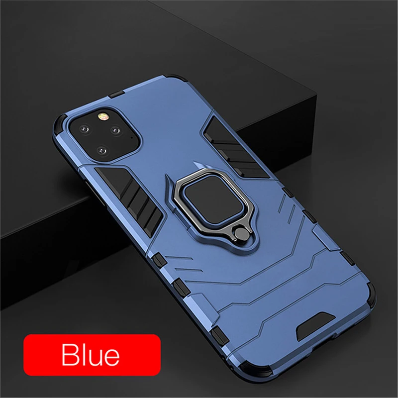 Blue Роскошный чехол-броня противоударное кольцо держатель чехол для iphone 11 Pro Max 7 8 6 6s Plus X XR XS Max чехол магнитное кольцо кронштейн задняя крышка - Цвет: Blue