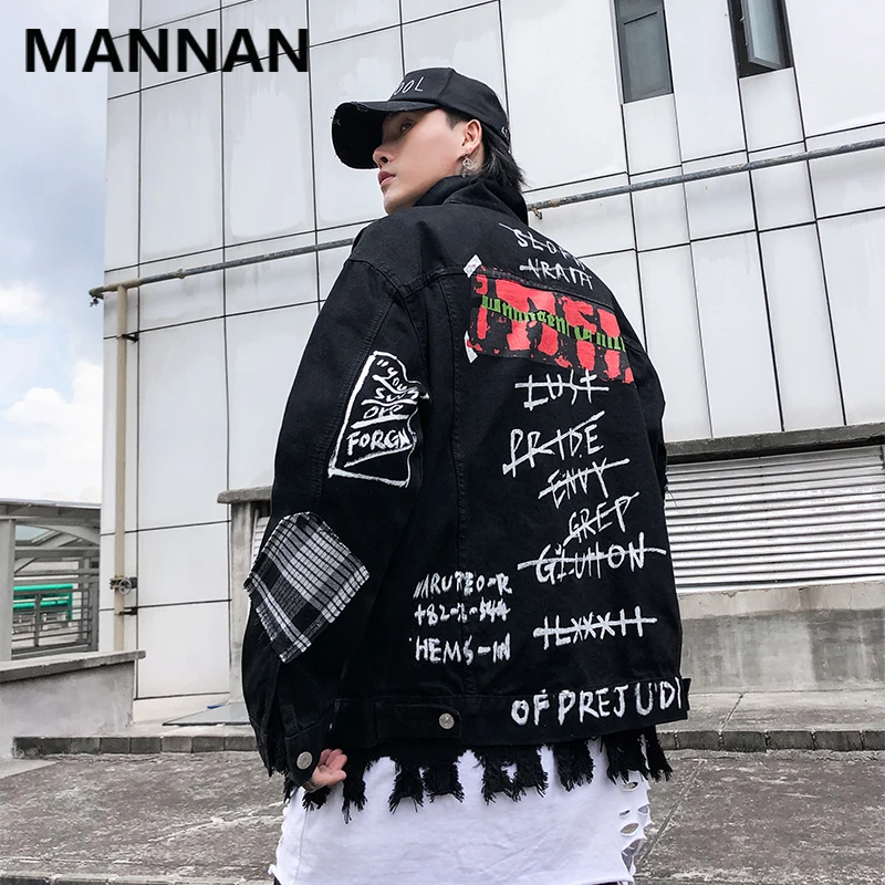 MANNAN мужские куртки и пальто с надписями и граффити, осенняя ветровка в стиле хип-хоп, Модная Джинсовая уличная одежда, гарем, верхняя одежда, тактическая куртка