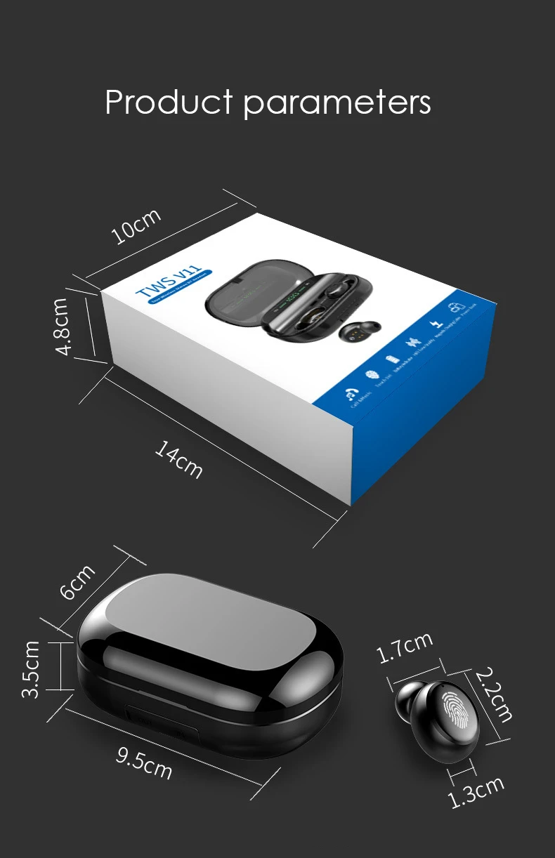 Tws v11 Bluetooth наушники V5.0 Интеллектуальный отпечаток пальца сенсорный беспроводной Headearphone светодиодный дисплей водонепроницаемый HD стерео гарнитура