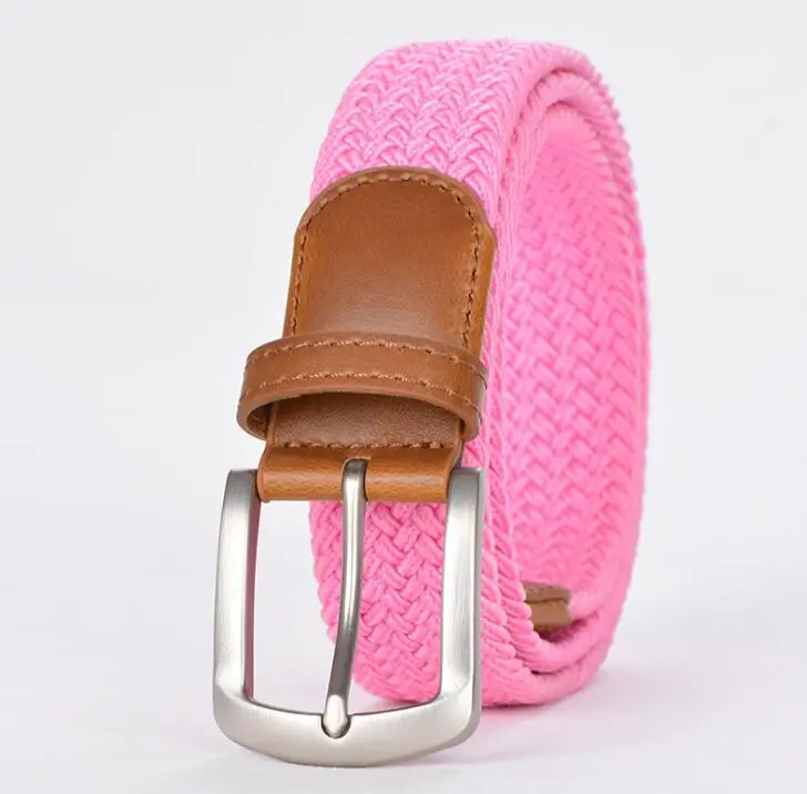 E1677-A14Pink Эластичный холщовый мужской и женский Универсальный Пояс Корейская версия тканого эластичного ремня с пряжкой четыре сезона диких - Цвет: E1677-A14Pink