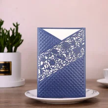50pcs Blue Gold Laser Cut Flora Wedding Invitation Card Elegant Lace Rose Greeting Cards Custom Birthday Wedding Party Supplies