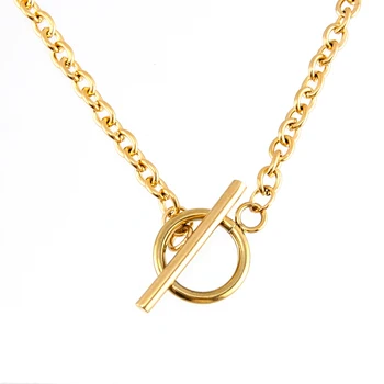 

Silver Color/Gold Color Stainless Steel Lock Chain Necklace For Women Men Metal 4mm width Rolo O cable Chain Toggle Collares