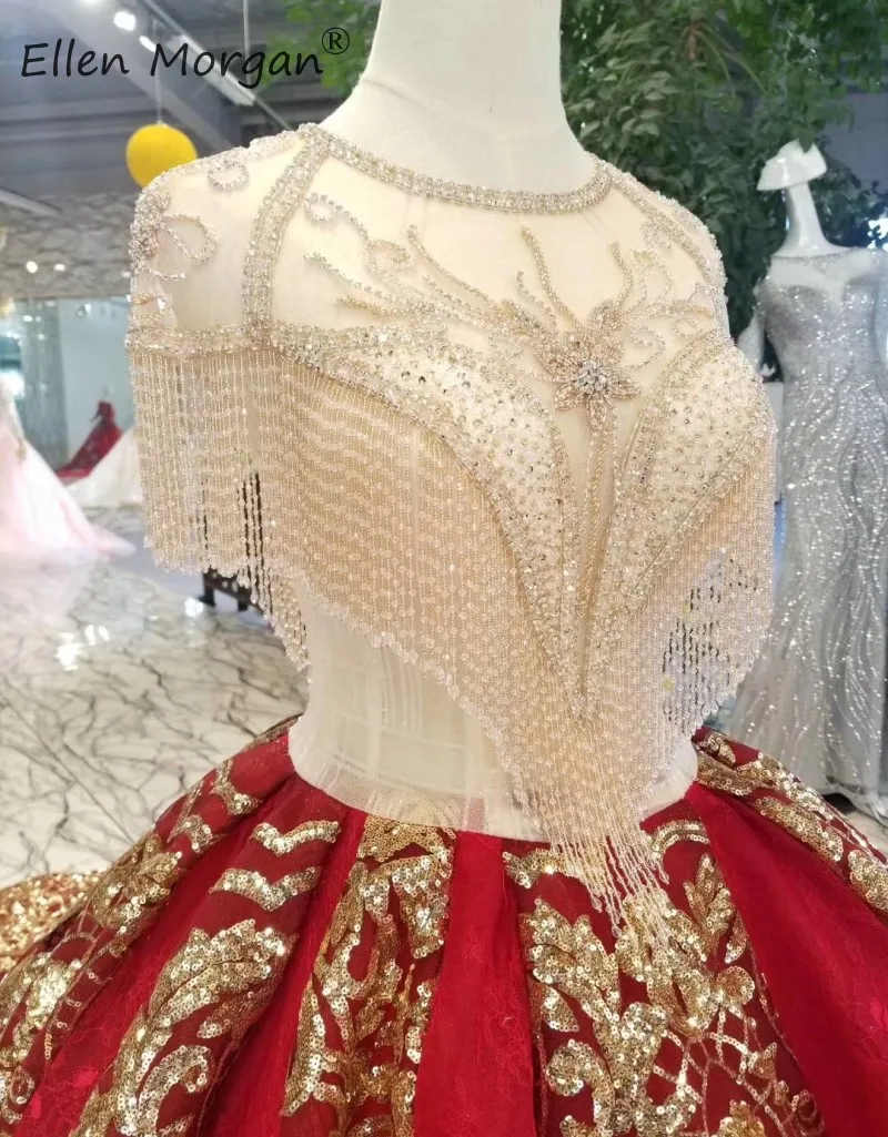Пышное свадебное платье с открытой спиной, круглым вырезом, бусинки блестки, кружевные свадебные бальные платья, Vestidos De Novia