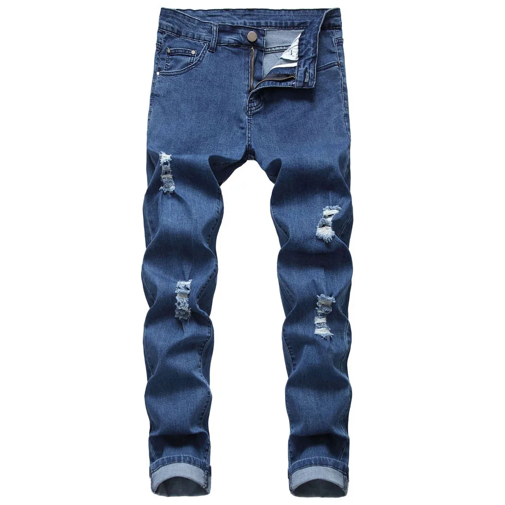 Для мужчин новые модные рваные Slim Fit молнии эластичные джинсовые штаны Для мужчин тянущиеся женские тонкие джинсы
