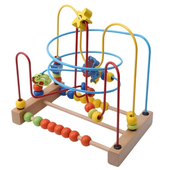 

Wood Garden Wooden Children'S Educational Hands Pull Toy Wood Cartoon Trailer Bead-stringing Toy brain game toys