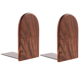 

1pair Durable Black Walnut Detachable Wood Bookends Portable Non Skid Desk Organizer Office Home School Storage Stationery