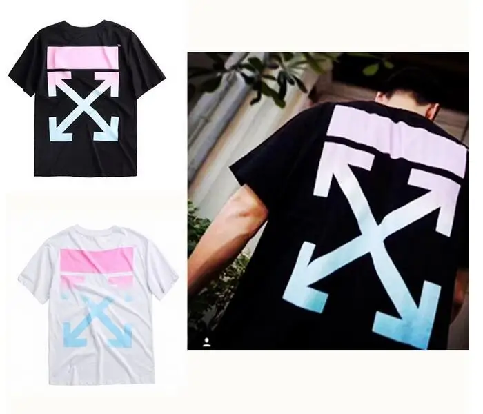 Off-White OW Радужная стрела для мужчин/женщин унисекс пара влюбленных моделей хлопок Мода Круглый вырез короткий рукав Футболка