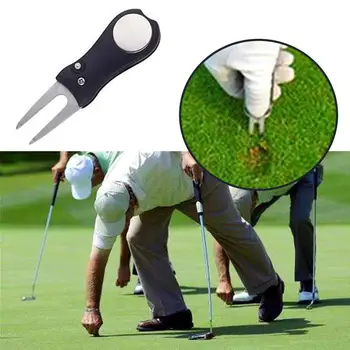 

1 Pcs Golf Divot Repair Tool Switchblade Pitch Groove Cleaner Golf Pitchfork with Golf Marker