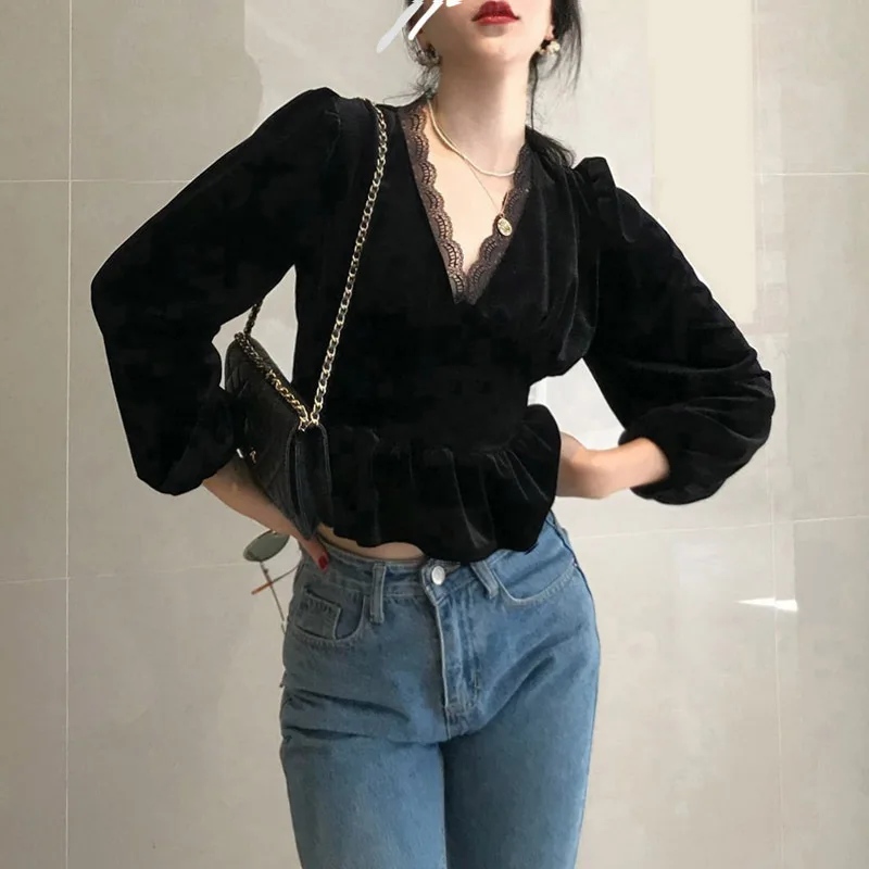 Vintage Lace Partchwork T-Shirts Spring Autumn