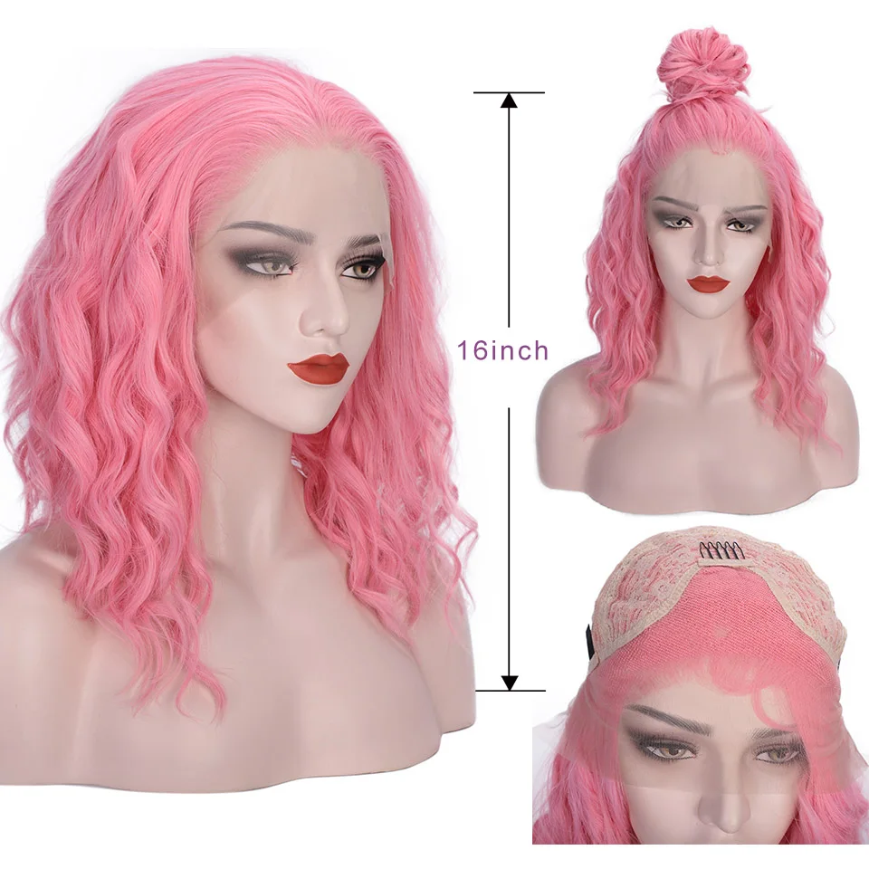 Парик I's a wig синтетические парики на сетке спереди Короткие Волнистые розовые