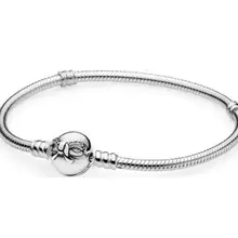 Подлинный 925 пробы серебряный браслет Изящный бант застежка цепочка-змейка с кристаллами браслет подходит бисера Шарм Diy ювелирные изделия