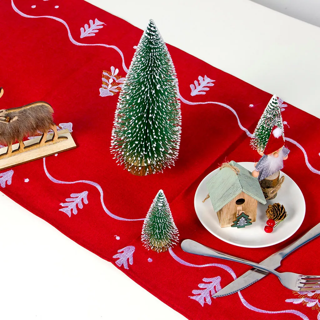 Рождественское украшение для дома, художественная вышивка, Санта-Клаус, настольный флаг, настольная дорожка, скатерть с принтом, подстилка, праздничный Декор