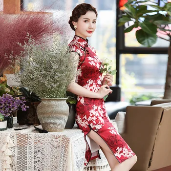 

Sheng Coco Women Chinese Elegant Wedding Cheongsam Double Silk Chinese Style Evening Dress Plus Size Qipao Retro Party Dresses
