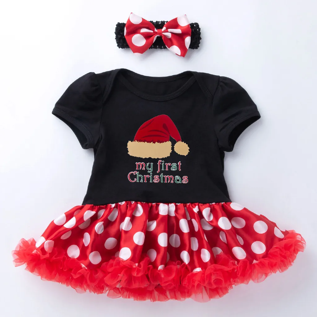 Платье-комбинезон для новорожденных девочек с рождественской елкой и буквенным принтом, платье-пачка, набор для волос, платье на крестины, рождественские платья для малышей