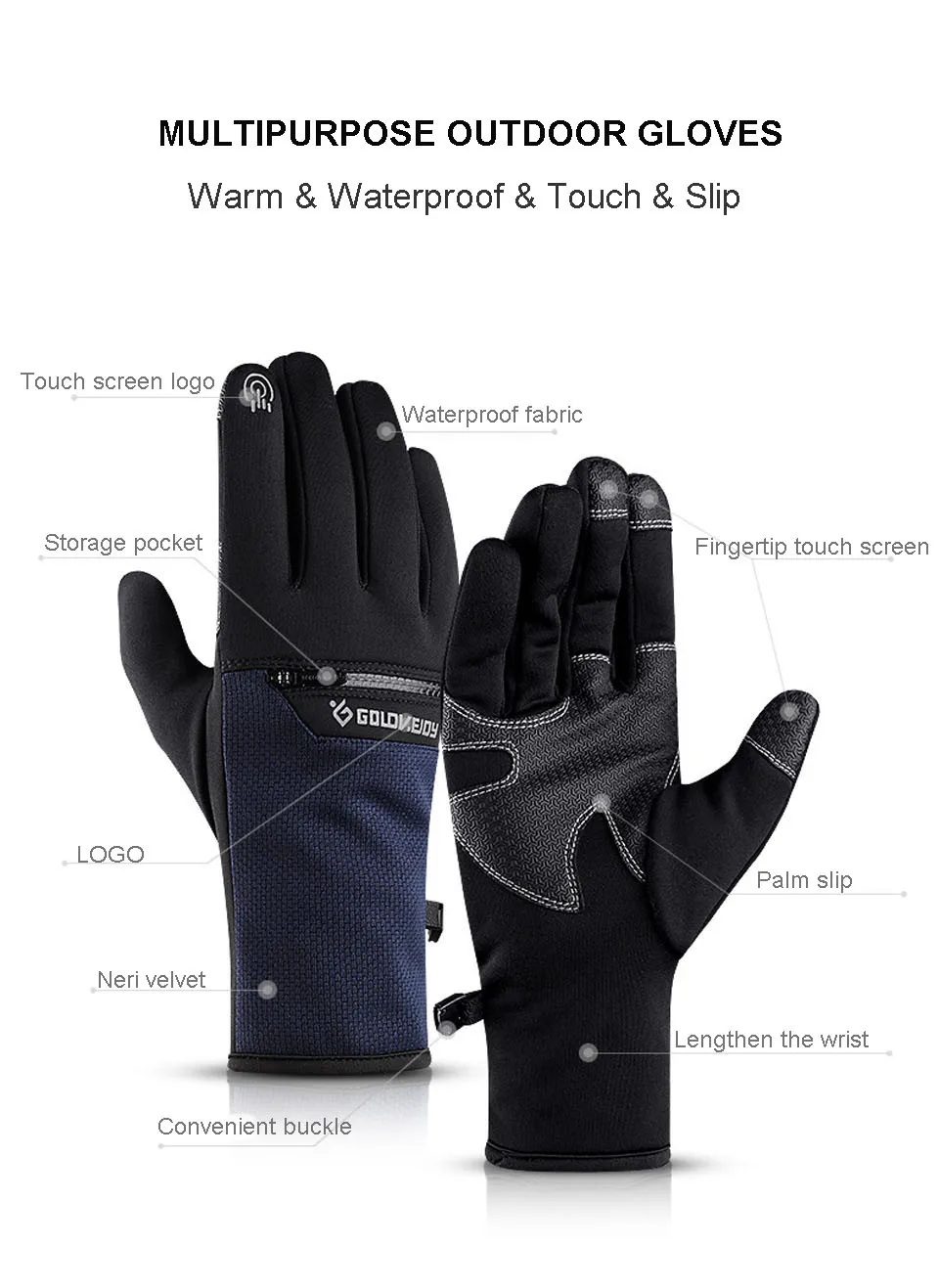 4 Size Cold-proof Unisex Waterproof Winter Gloves Cycling Fluff Warm Gloves For Touchscreen Cold Weather Windproof Anti Slip