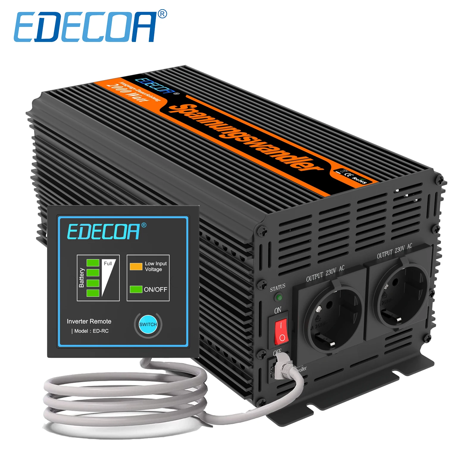 EDECOA 電力インバーター 正弦波電力変換器,12v 220v 2000w edecoa,12v 24v ac 220v 230v