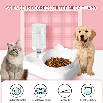 

Creative Non-slip Automatic Water Refilling Double Cat Bowl Pet Neck Protector Pet Food And Water Bowl For Cat Dog Feeders Bowl