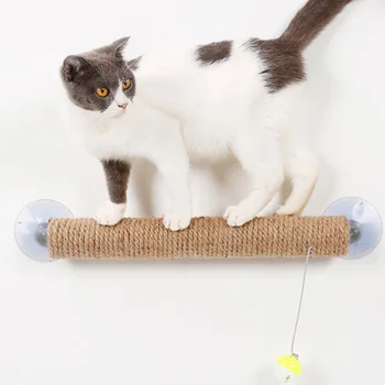 

Wall-mounted Cats Scratch Column Grinding Device Sucker Cats Climbing Frame Anti-Scratch With Bell Ball Toy Pet Accessories