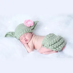 Ensemble de vêtements pour nouveau né, motif de fleurs, tricoté, vert, accessoires de photographie pour bébé, Costume en Crochet, hiver 