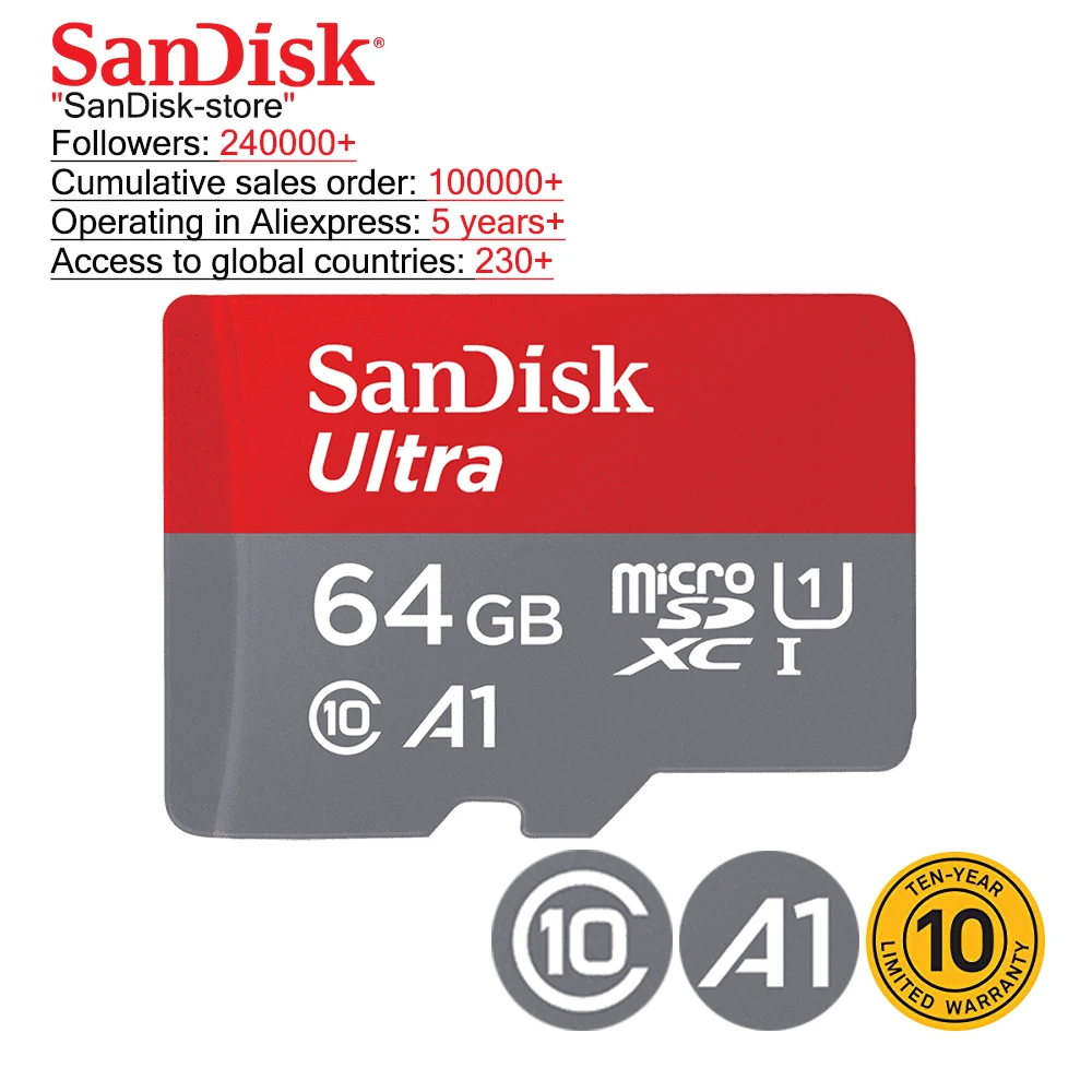 SanDisk 100% оригинал TF Micro SD карта памяти Макс 98-100 м/с 16 ГБ 32 64 Гб 128 10 лет гарантии |